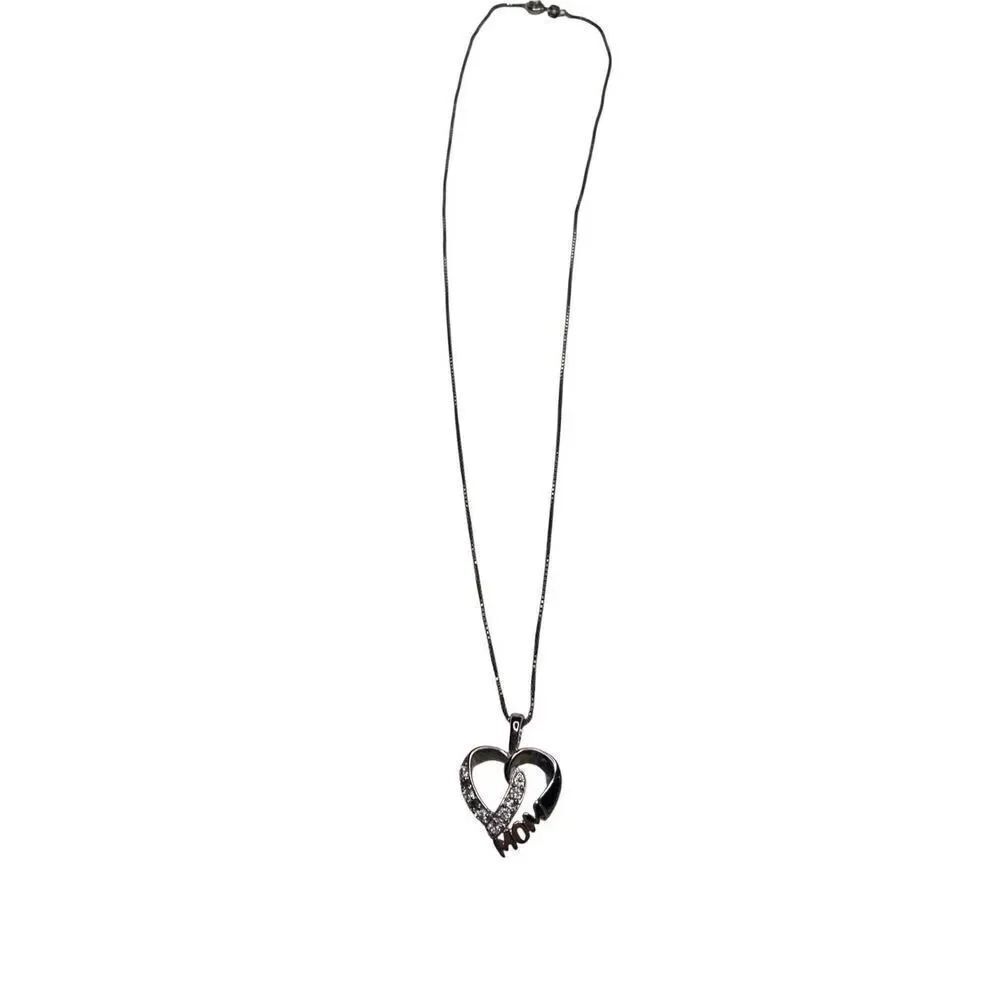 Sterling Silver Heart Mom Pendant Necklace Cubic Zirconia 925 Italy Mothers Day